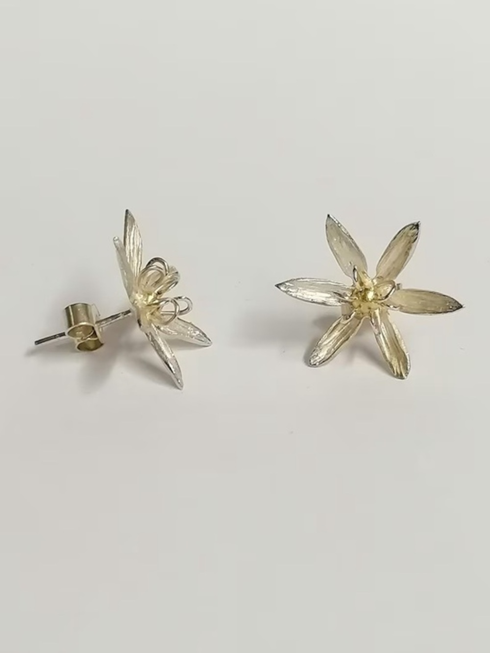 Sterling Silver Floral Stud Earrings - Silver and Gold Two-Tone